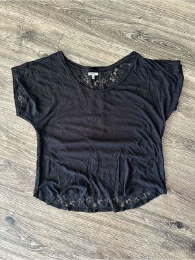 StyleMint Black Lace-Back Short Sleeve Top